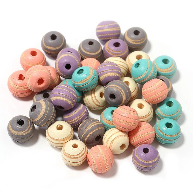 30Pcs Stripe Printed Wood Bead 10mm Prayer Bead Diy