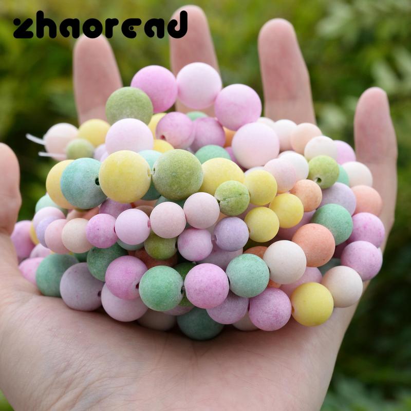 Colorful Mashan Jade Stone Beads Round Frosted Spacer for DIY Bracelet Necklace