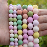 Colorful Mashan Jade Stone Beads Round Frosted Spacer for DIY Bracelet Necklace