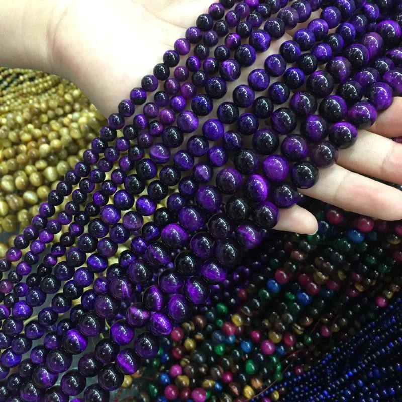 Purple Tiger Eye Stone 4-12mm Round Beads for Jewelry Making