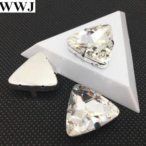 18mm 23mm Sew On Crystal Triangle Fancy Stone with Silver Claw Setting