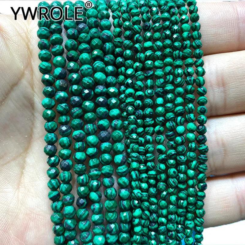 Natural Malachite Faceted Round Spacer Beads 2/3/4MM