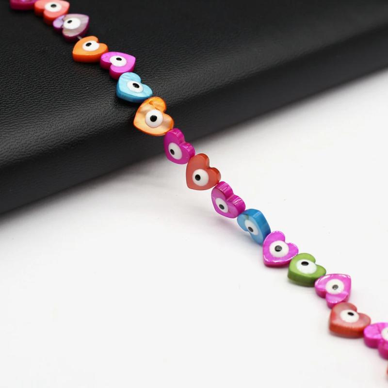 14'' Colorful Shell Beads Double Evil Eye Heart Loose Spacer Beads