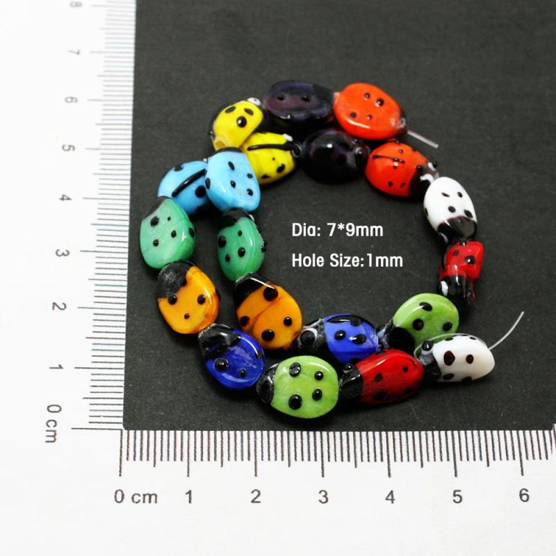 40pcs Mixed Colours Lampwork Glass Ladybug Beads 7x9mm