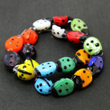 40pcs Mixed Colours Lampwork Glass Ladybug Beads 7x9mm