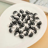 10pcs Tai Ji Pattern Ceramic Beads Round Loose DIY Jewelry Making Spacer Beads