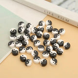 10pcs Tai Ji Pattern Ceramic Beads Round Loose DIY Jewelry Making Spacer Beads