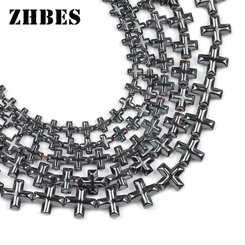 Stone Jesus Cross Hematite Pendant Bead 6/8/10/12MM Spacers