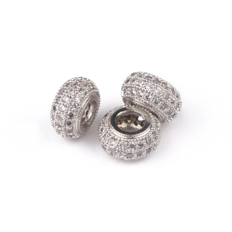 3pcs CZ Charms Beads Brass Micro Pave Cubic Zirconia Rondelle Spacer