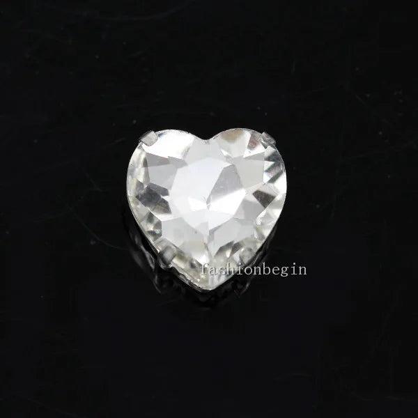 20p 8mm Heart Shape Sew On Crystal Glass Flatback Silver Claw Rhinestones