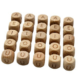 26pcs 12mm Square Wooden English Letter Beads Natural Wood Alphabet Beads