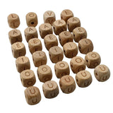 26pcs 12mm Square Wooden English Letter Beads Natural Wood Alphabet Beads