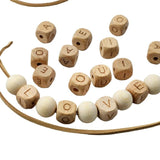 26pcs 12mm Square Wooden English Letter Beads Natural Wood Alphabet Beads