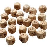 26pcs 12mm Square Wooden English Letter Beads Natural Wood Alphabet Beads