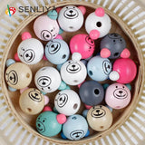 10Pcs DIY Cartoon Animal Smiling Face Wood Beads for Kids Crafts