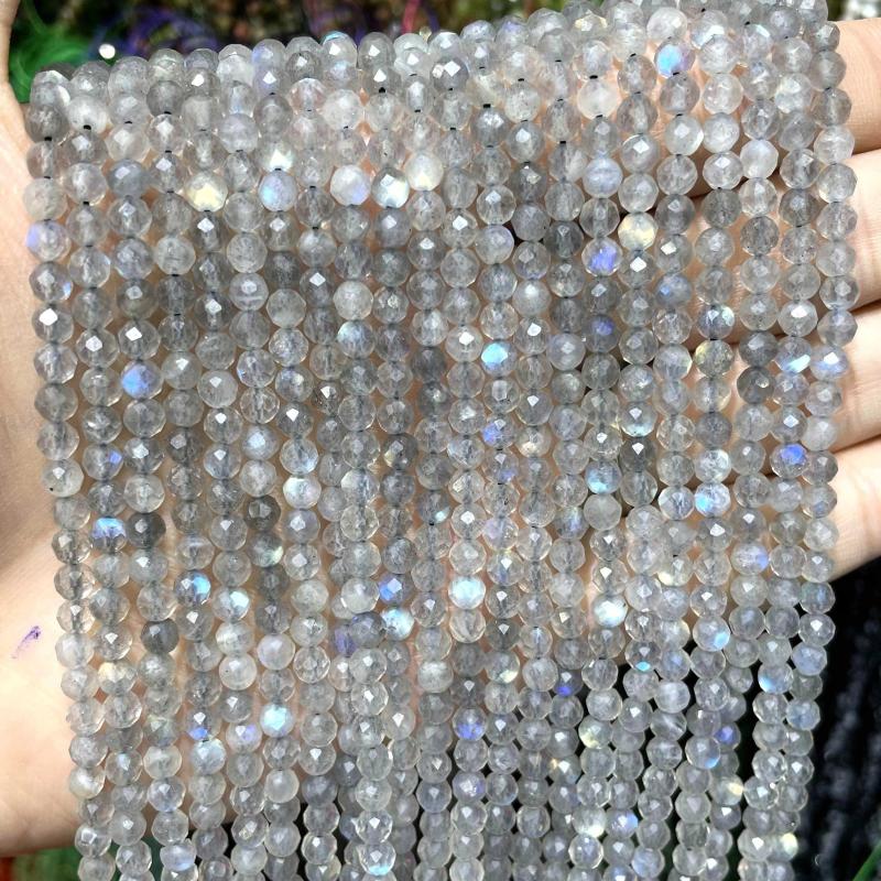 Faceted Gray Labradorite Stone Round Loose Spacer Bead 15''