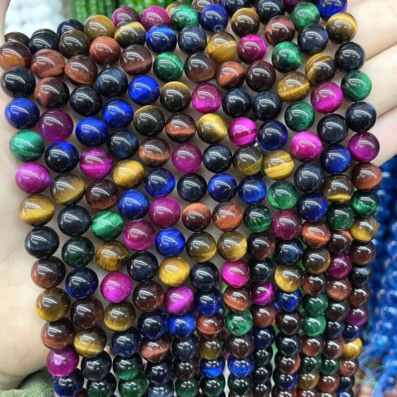 Multicolor Tiger Eye Round Loose Spacer Beads 4 6 8 10 12mm DIY Bracelet