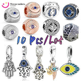 10Pcs Triple Amulet Charm Shining Omniscient Eye Charm Fatima Guardian Hand...