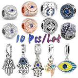 10Pcs Triple Amulet Charm Shining Omniscient Eye Charm Fatima Guardian Hand...