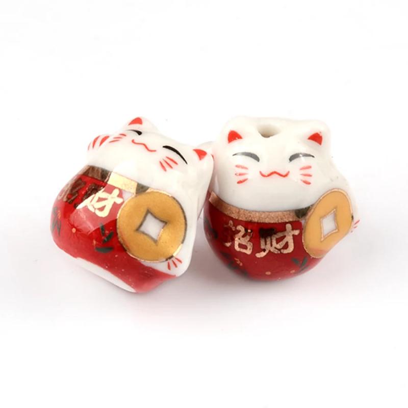 18mm Ceramic Lucky Cat DIY Ornament Beads for Jewelry Making