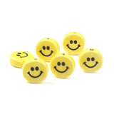 5pcs Smiley Ceramic Beads Yellow 18mm Flat Round DIY Jewelry Making Girl
