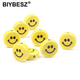 5pcs Smiley Ceramic Beads Yellow 18mm Flat Round DIY Jewelry Making Girl