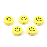 5pcs Smiley Ceramic Beads Yellow 18mm Flat Round DIY Jewelry Making Girl
