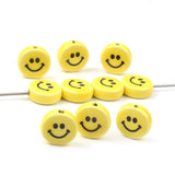 5pcs Smiley Ceramic Beads Yellow 18mm Flat Round DIY Jewelry Making Girl