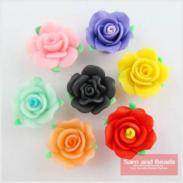 Mixed Polymer Clay Flower With Leaf Spacer Beads 20mm