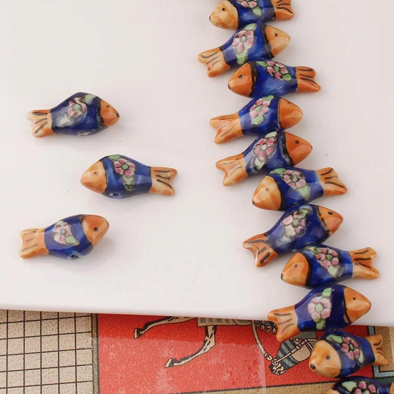 4pcs Hand-painted Fish Ceramic Beads for DIY Necklace Bracelet