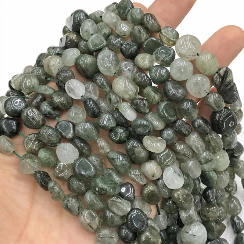 7-10mm Green Rutilated Quartz Crystal Stone Beads for Jewelry Making