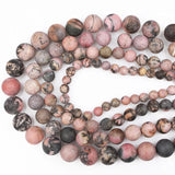 Forsted Matte Rhodonite Natural Stone Beads 6-12 MM Round