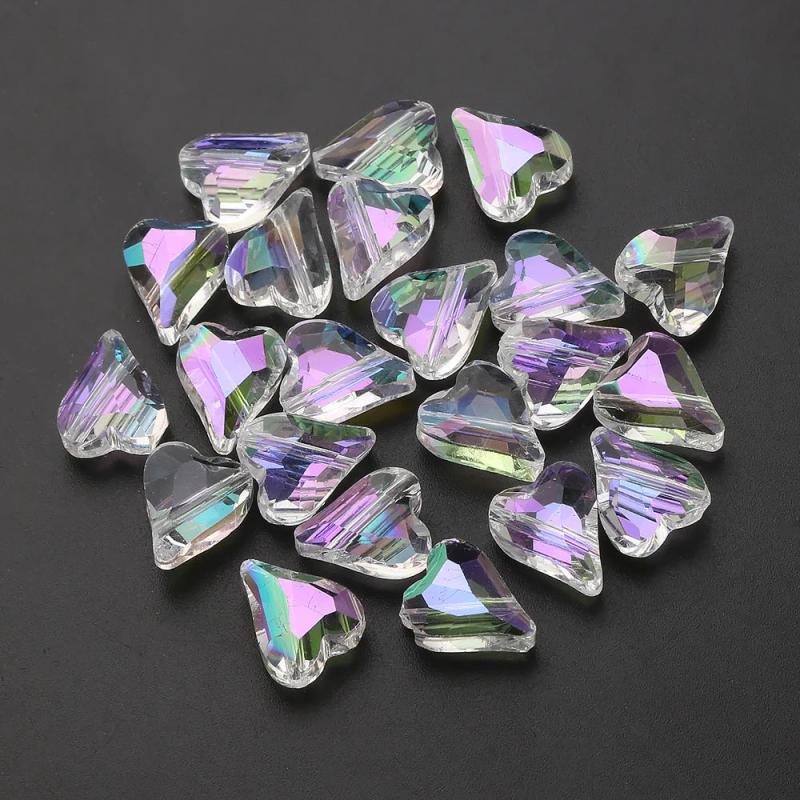 30Pcs 10x12mm Crystal Glass Heart Beads for Jewelry Making DIY