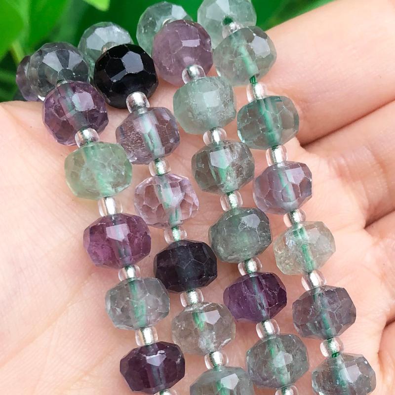 Colorful Fluorite Quartz Stone Beads Column Shape Natural Loose Beads 7.5''
