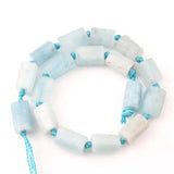 Faceted Aquamarines Stone Cylinder Beads for Jewelry Making