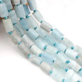 Faceted Aquamarines Stone Cylinder Beads for Jewelry Making