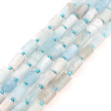 Faceted Aquamarines Stone Cylinder Beads for Jewelry Making