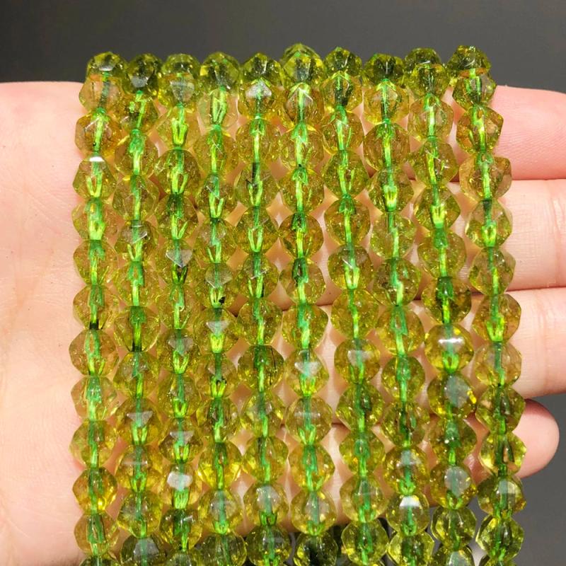 Faceted Green Peridot Stone Beads Gem Round Spacer 15''Strand