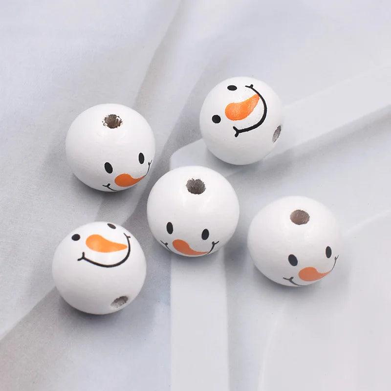 20mm Snowman Pattern Wooden Beads for Jewelry Making