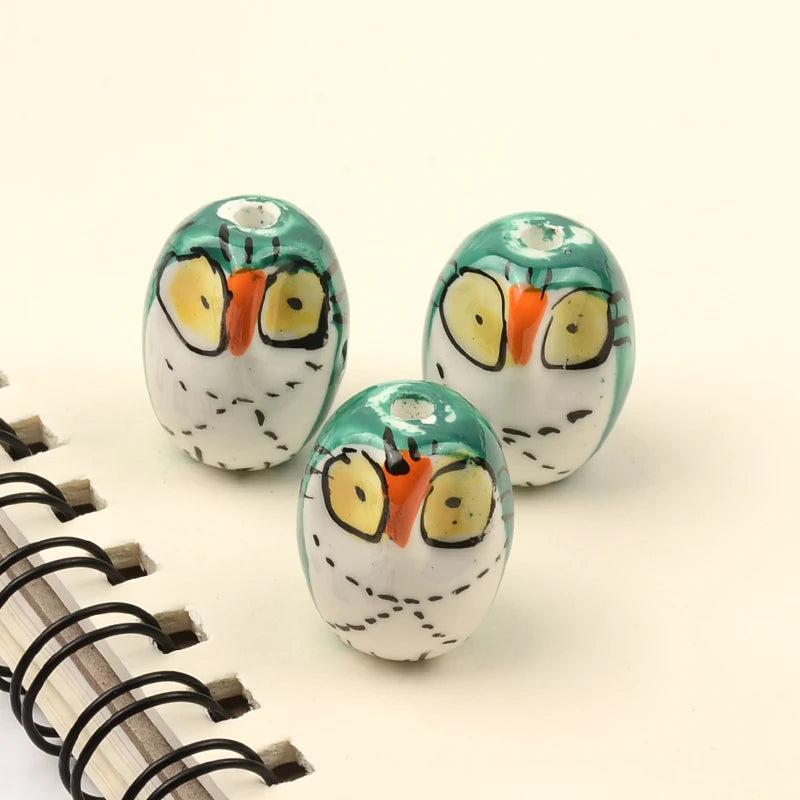 5pcs Owl Ceramic Beads Charms 17x22mm Porcelain Beads for Jewelry Making