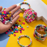 30Pcs 8*8MM Square Shape Enamel Beads Colorful Elastic Bracelets Beads