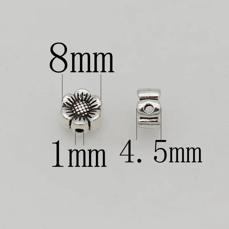 50pcs Antique Silver Flower Beads 8mm Spacer DIY Jewelry Accessories