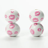 20Pcs Pink Mouth Round Wooden Beads DIY Party Decoration Bracelet Accessories