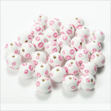20Pcs Pink Mouth Round Wooden Beads DIY Party Decoration Bracelet Accessories