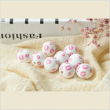 20Pcs Pink Mouth Round Wooden Beads DIY Party Decoration Bracelet Accessories