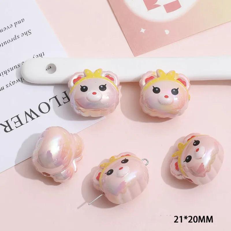 5pcs Colorful Shell Print Beads Diy Necklace Material