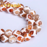 Faceted Orange Stripe Dzi Agate Beads 8-10mm