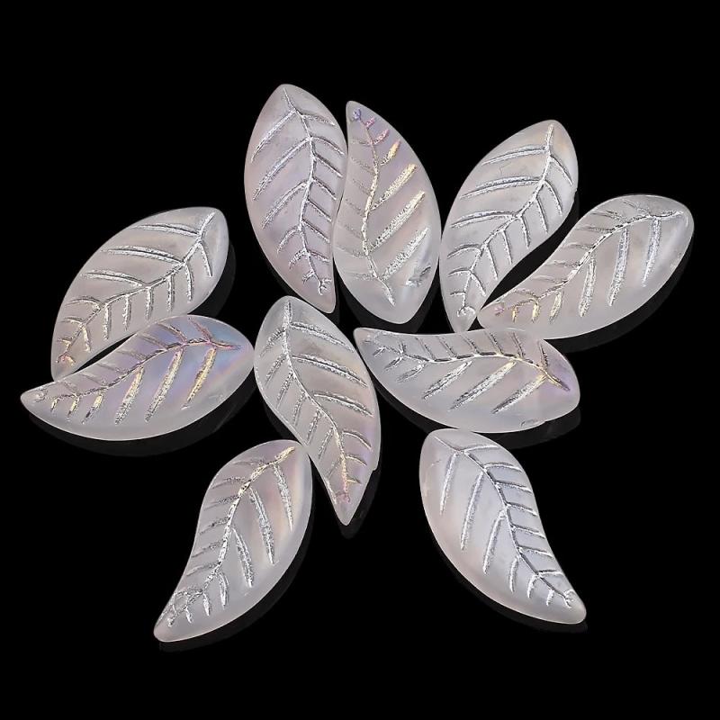 50Pcs Glass Petal Beads - Crystal Leaf Pendant Rainbow Wing Shape