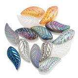 50Pcs Glass Petal Beads - Crystal Leaf Pendant Rainbow Wing Shape