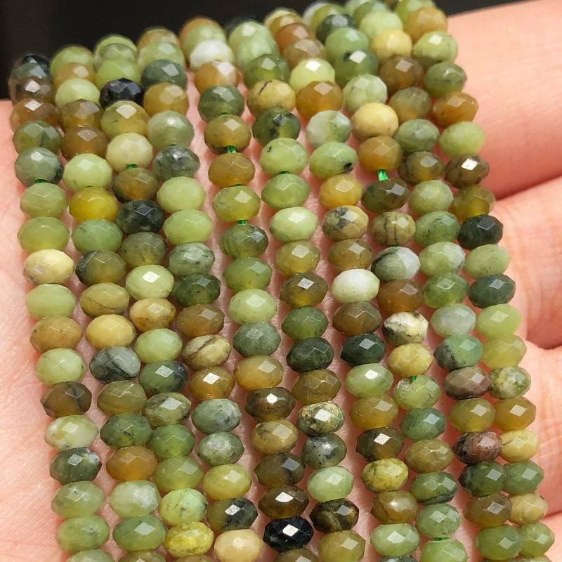 Green Canada Jade Faceted Rondelle Beads 15''